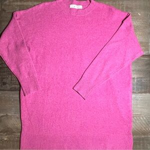 Vibrant Pink Knit Sweater Dress | Soft Wool-Blend Pullover (M)
